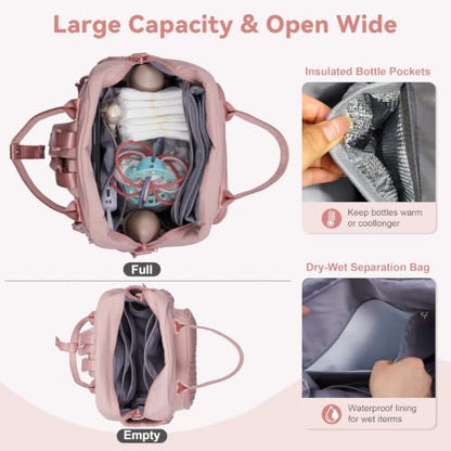 Waterproof Diaper Bag Backpack, Bag with Portable Diaper Pad, Pink - color: Pink
