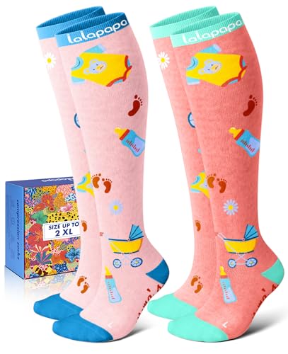 Thick Soft Cotton Compression Socks - color: Two-tone Pink Maternity, size: XX-Large