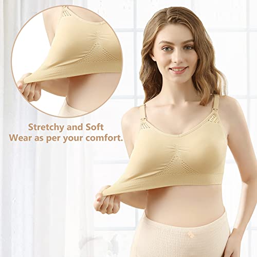 4HOW Pumping Bra Hands Free Pumping and Nursing Bra All in One - color: Black+beige, size: Medium