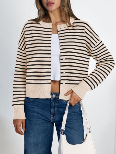 LILLUSORY Womens Lightweight Cardigan Cropped Knit Fall Cute Sweaters 2026 - color: Apricot Black, size: X-Large