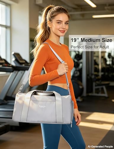 19" Grey Personal Gym Bag for Women,with Shoe Compartment & Wet Pocket - color: Grey, size: 19" Medium Size