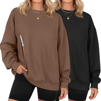 Locoowai 2 Pack Women's Oversize Nursing Sweatshirts - color: Brown, Black, size: Small