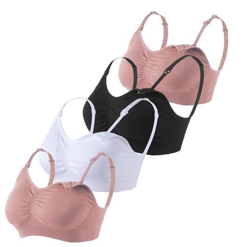 Under Control Nursing Bra 4-Pack - Wireless Maternity & Sleep Bra with Removable Pads - Comfortable Breastfeeding Bra (S-2XL) - color: Black/Coco/White/Coco, size: Small