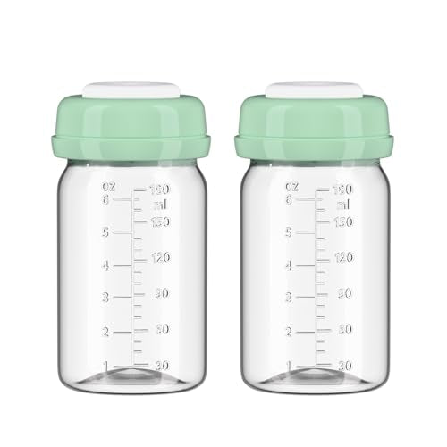 2pcs Breast Milk Storage Bottles 6oz/180ml Compatible with Spectra S1 S2 9 Plus,Motif Luna/Ameda MYA/Bellababy Pumps, Wide-Neck Collection Bottle Container for Fridge, Pumping Bottles, PP Material - size: 6 Ounce-2pack