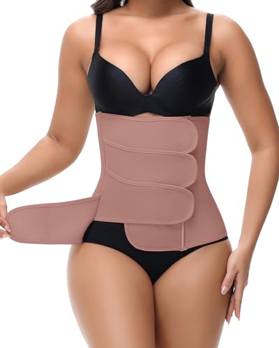 SHAPSHE Postpartum Belly Band Adjustable Wrap for Abdomen Compression - color: Rosybrown 4 Velcro, size: Small