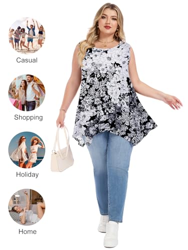 LARACE Womens Plus Size Tank Tops Summer Sleeveless Casual Loose Tunic - color: A-black36, size: 4X