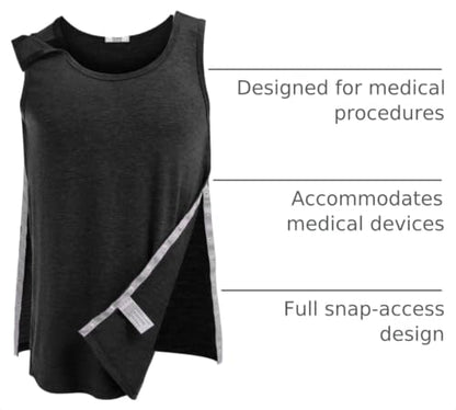 Deyeek Post Shoulder Surgery Shirts for Women Mens Tearaway Snap Tank Tops - color: Black, size: Medium