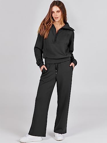 ANRABESS Women 2 Piece Set Sweatsuits Lounge Fall Outfits - color: Black, size: Medium