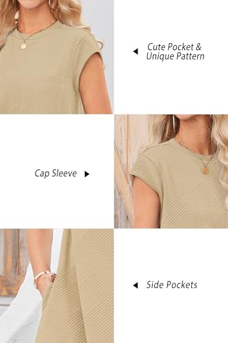OUGES Women's Summer Casual Cap Sleeve Mini Maternity Dress with Pockets - color: Dark Apricot, size: X-Large