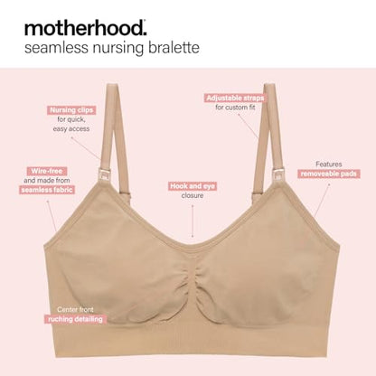 Motherhood Maternity Women's Wireless Clip Down Seamless Nursing Bra for Breastfeeding - color: Essential Nude, size: X-Large