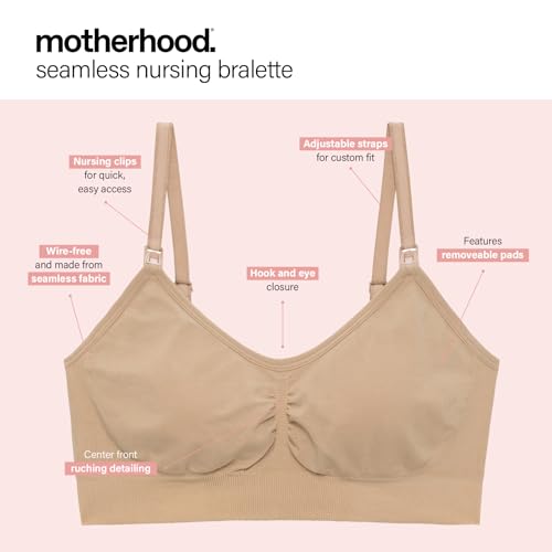Motherhood Maternity Women's Wireless Clip Down Seamless Nursing Bra for Breastfeeding - color: Essential Nude, size: Large