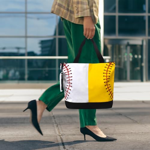 NGIL Medium Canvas Tote Bag with Coin Purse - color: Baseball and Softball-black