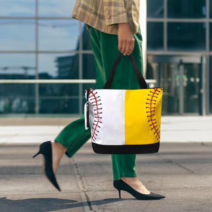 NGIL Medium Canvas Tote Bag with Coin Purse - color: Baseball and Softball-black