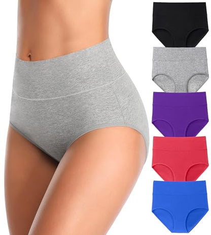 MISSWHO Cotton High Waisted Women Underwear Soft Briefs Full Coverage Comfy Ladies Panties (Regular & Plus Size) - color: 5 Pack=multicolor-a2, size: X-Large