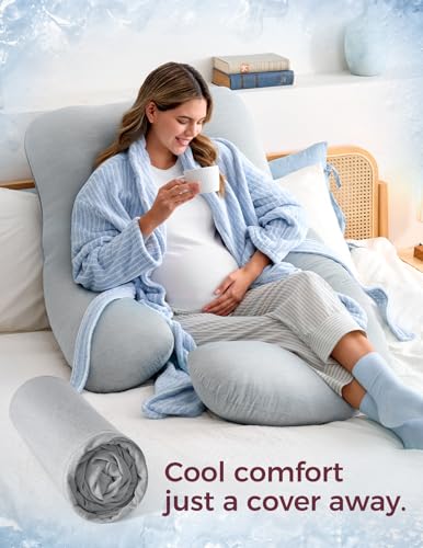 Momcozy Cooling Pregnancy Pillow Cover, U Shaped Maternity Pillowcase - color: U Shape-cooling-grey