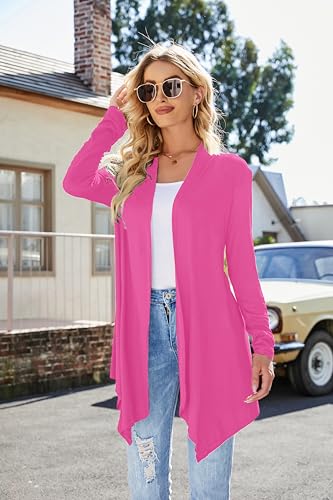 Uvog Womens Lightweight Cardigan Long Sleeve Open Front Sweaters Duster - color: Hot Pink, size: XX-Large