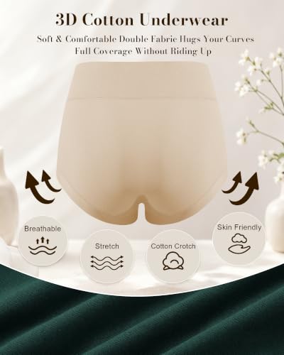 Annenmy Womens Cotton High Waisted Underwear Full Coverage Lace Panties Scalloped Edge Briefs 5 Pack Regular & Plus Size - color: Multicolor-b, size: Large