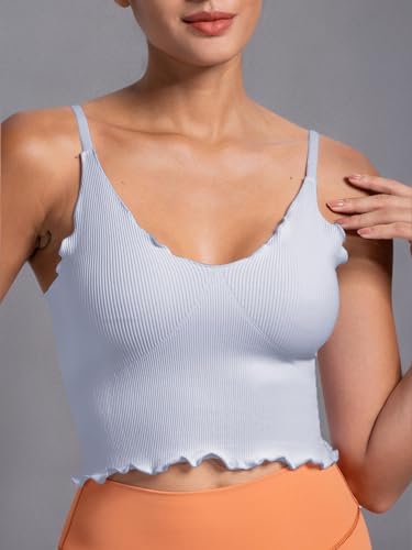 Sunzel 2 Pack Women's V Neck Ribbed Camisole Tank Tops with Ruffle Trim - color: Black&grey, size: Medium-Large
