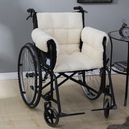 STONECREST Wheelchair Cushions, Supports Coccyx & Back, Sherpa Cover, Stay in Place, Fits 18" Wheelchair (Beige) - color: Beige