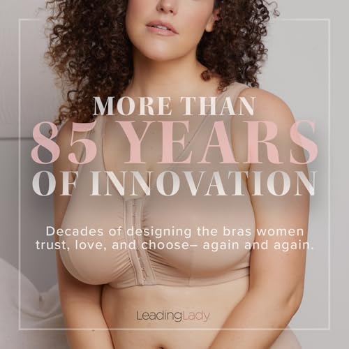 Leading Lady, Marlene, Front-Closure Bra for Women, Wireless, Full Coverage, Wide Straps, Breathable, Unlined, Silky, 36B-52G - color: Beige, size: 52B/D