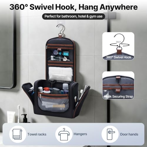 ZAHNI Men’s Hanging Toiletry Bag, Large Capacity Toiletry Organizer - color: Black