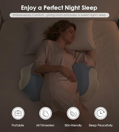 DONAMA Memory Foam Pregnancy Pillow for Sleeping, Cooling Maternity Pillow - color: Blue White