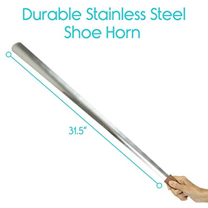 Vive Extra Long Handled Shoe Horn (31.5 Inches)- Metal Shoehorn for Men - style: Silver (Pack of 1)