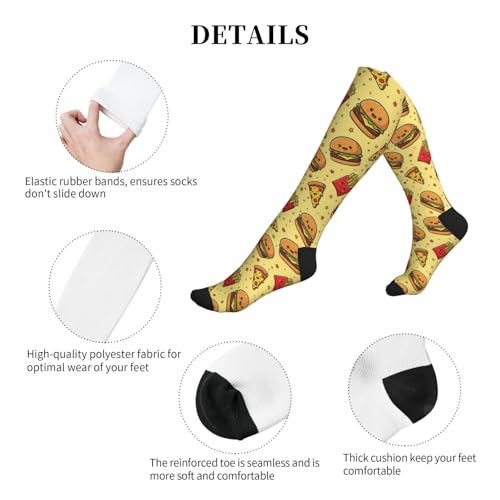 Compression Socks Knee High Support Stockings Women Men - color: Cute Hamburger Pizza