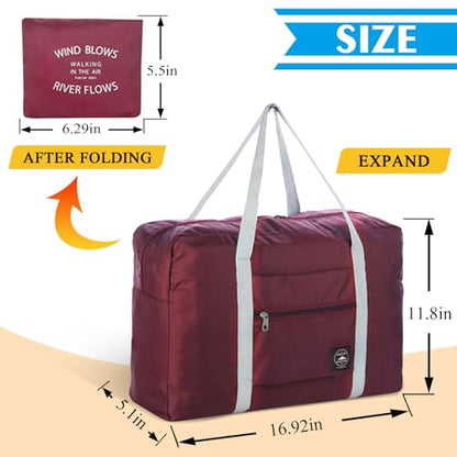 Travel Bag 2PCS Foldable Duffle Tote Weekender Overnight Luggage Bag - color: Pink+Red