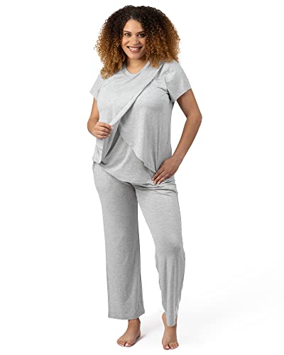 Kindred Bravely Tulip Hem Maternity Nursing and Postpartum Pajama Set - color: Grey Heather, size: Large
