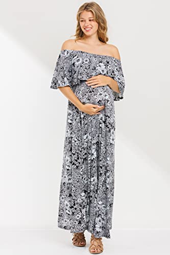 My Bump Women's Ruffle Off The Shoulder Maxi Maternity Dress-Made in USA - color: Blue Lbav, size: Large