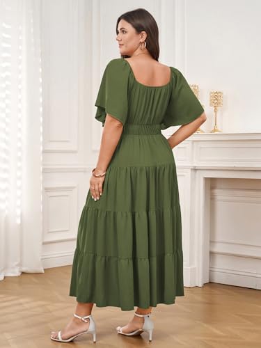 Plus Size Casual Summer Boho Maxi Long Dresses for Curvy Women - color: Green, size: 4X-Large Plus