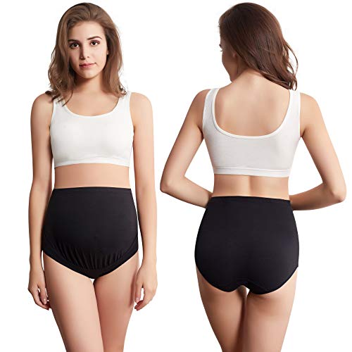 Mama Cotton Women's Over The Bump Maternity Briefs, High Waist, Cotton, Adjustable Waistband, Multi-Pack - color: All Black 4 Pack, size: Medium