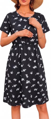 Women's Maternity Nursing Nightgown with Double Layer Breastfeeding Design - color: Black, size: Small