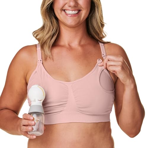 Bravado Designs Basics Hands Free Pumping & Nursing Bra, Wireless 2-in-1 Seamless Maternity Breastfeeding, Breast Pump Bra - color: Soft Rose - Sustainable Fabric, size: Small