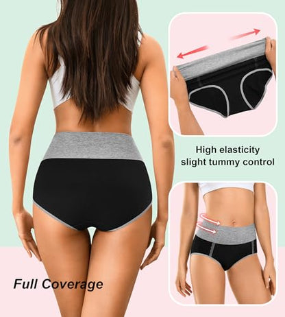 MISSWHO Cotton High Waisted Womens Underwear Soft Stretch Breathable Full Coverage Ladies Panties(Regular & Plus Size) - color: Black-d, size: Medium