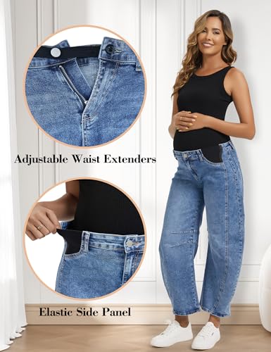 OVRUNS Women's Maternity Baggy Jeans Wide Leg Barrel Pregnancy Pants - size: Medium