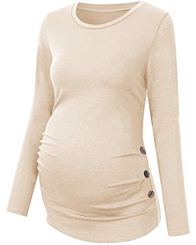 Chuanqi Womens Maternity Shirt Fall Long Sleeve T-Shirts Pregnancy Clothes - color: A-apricot, size: Medium