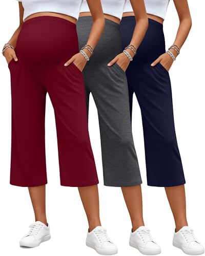 3 Pack Women's Maternity Capris - color: Navy Blue, Dark Gray, Wine Red, size: XX-Large