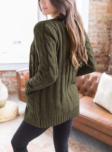 PRETTYGARDEN Women's Cable Knit Cardigan Sweaters Fall - color: Army Green, size: Large