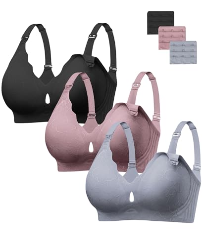 HBselect Nursing Bras for Breastfeeding 3 Pack Women Maternity Jelly Bras - color: 3pack(black/Grey Blue/Purplebean), size: X-Large