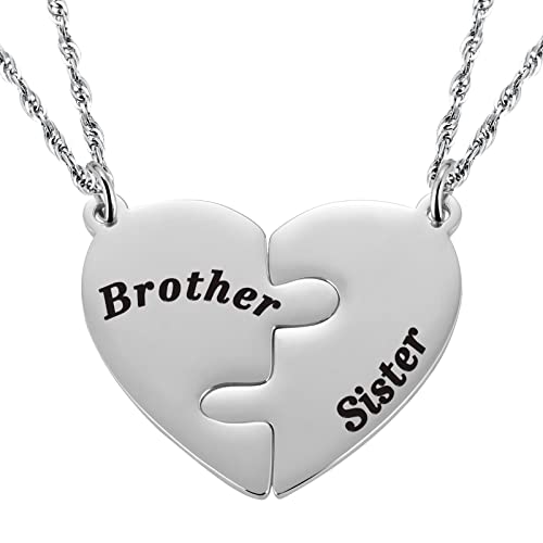 Ralukiia Mother & Son Heart Matching Necklace Set - Graduation, Birthday Jewelry - style: brother sister silver