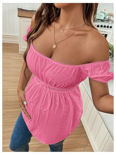 MakeMeChic Women's Maternity Blouse Tops Cute Shirt White Babydoll Tops - color: Pink Plain, size: X-Large