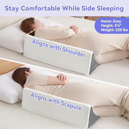 Vekkia Wedge Pillow for Side Sleeping, Back Support with High-Density Foam - color: White