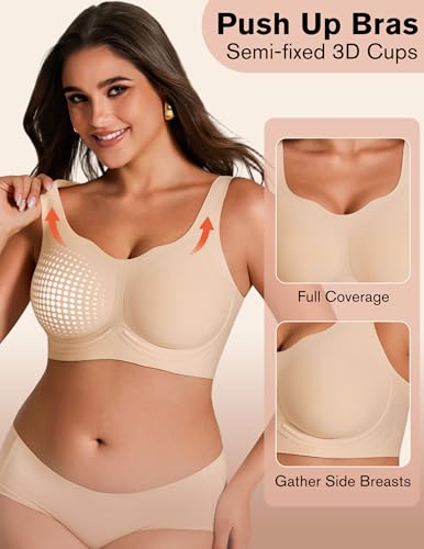Jelly Bras for Women Plus Size No Underwire Push Up Full Coverage Minimizer Bra Seamless Wireless Bralette - color: Nude, size: Medium