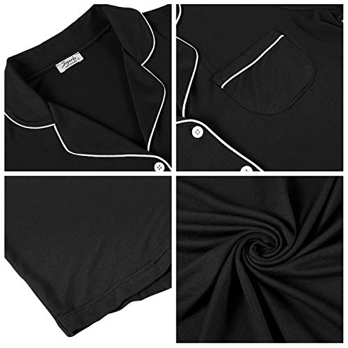 Cherrydew Women's Bamboo Viscose Cooling Long Sleeve Button Front Nightgown - color: Black, size: XX-Large