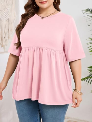 Cicy Bell Womens Babydoll Tops Plus Size Tunic Summer Flowy Peplum Shirts - color: Pink, size: Small