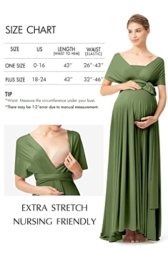 72styles Maternity Multi-Way Wrap Infinity Maxi Dress for Baby Shower - color: Olive Green, size: One Size Plus