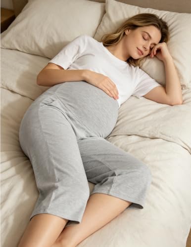 Viscose from Bamboo Maternity Capri Lounge Pajama Pants - color: Grey, size: Small