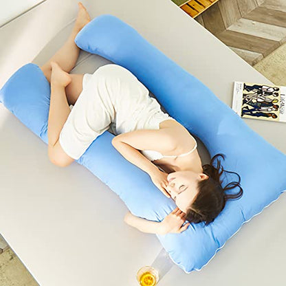 U Shaped Maternity Pillow, Maternity Full Body Pillow, Back, Leg and Abdominal Support, Maternity Sleeping Pillow, Side Sleeping Pillow with Separate Pillowcase for Easy Cleaning (Blue)